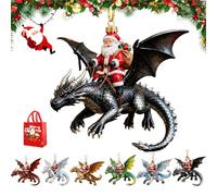 Santa’s Dragon Riders Ornament Collection, Fantasy Themed Dragon, Holiday Christmas Tree Decoration, Goth Hanging Collectible Acrylic, for Home Festive Decorating (Black Dragon)