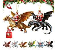 Santa’s Dragon Riders Ornament Collection, Fantasy Themed Dragon, Holiday Christmas Tree Decoration, Goth Hanging Collectible Acrylic, for Home Festive Decorating (2B)