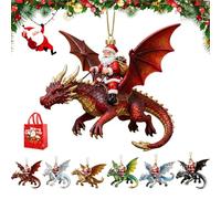 Santa’s Dragon Riders Ornament Collection, Fantasy Themed Dragon, Holiday Christmas Tree Decoration, Goth Hanging Collectible Acrylic, for Home Festive Decorating (Red Dragon)