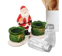 Santa Salt and Pepper Shakers, Cute Festival Shaker Set with Tray, Multifunctional Clear Powder Spreading Tank, Creative Sugar Dispenser for Home, Kitchen, Dining Room & Holiday Decor