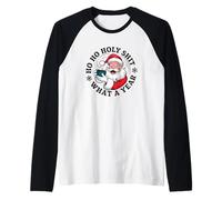 Santa sarcástico - Ho Ho Holy Shit What a Year - Navidad Camiseta Manga Raglan