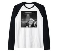 Santa Selfie con ovni Divertido Navidad para Hombres, Mujeres y niños Camiseta Manga Raglan