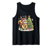 Santa Squirrel Playing Guitar Family Santa Hat Christmas Camiseta sin Mangas