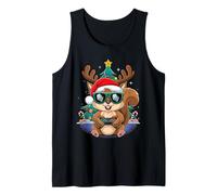Santa Squirrel Playing Video Games Xmas Santa Hat Christmas Camiseta sin Mangas