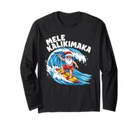 Santa Surfeando en Mele Kalikimaka Hawaiian Christmas Manga Larga