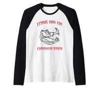 Santa Volando hacia el espíritu navideño Camiseta Manga Raglan