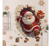 Santa Wall Stickers Removable-4PCS 3D Santa Stickers, Breakthrough Wall Sticker Breaking Through The Walls Effect for Xmas Window Refrigerator Decorations (With snowflakes)