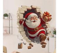 Santa Wall Stickers-Santa Claus Door Sticker 3D Removable Christmas Creative Decals Xmas Holiday Cartoon Clings Breaking Through The Wall Effect for Window Living Room Bedroom Party Decor (A,2pcs)