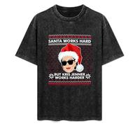 Santa Works Hard But Kris Jenner Works Harder Ugly Christmas Men's T-Shirt Unisex Black Cotton Print tee Shirts L