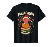 Santacalotl Santa Claus Cute Axolotl Reading Books Christmas Camiseta