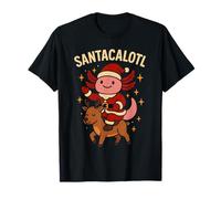 Santacalotl Santa Claus Cute Axolotl Snow Reindeer Christmas Camiseta