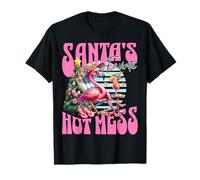 Santa's Favorite Hot Mess Funny Flamingo Christmas Cocktail Camiseta