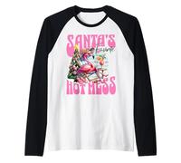 Santa's Favorite Hot Mess Funny Flamingo Christmas Cocktail Camiseta Manga Raglan