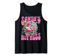 Santa's Favorite Hot Mess Funny Flamingo Christmas Cocktail Camiseta sin Mangas