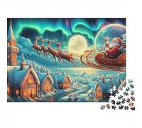 Santa's Night Flight 1000 Piece Recycled Cardboard Renos Decoración de Navidad Jigsaw Puzzle Adult Concentration Training Office Break Great Gift for Puzzle Enthusiasts 52x38cm/1000pcs