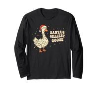 Santa's Silliest Goose Funny Christmas Silly Holiday Retro Manga Larga