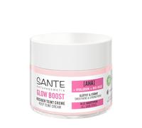 SANTE Naturkosmetik Crema de día Glow Boost para tez rosada, con AHA, ácido hialurónico y rosa orgánica, crema de día nutritiva para una piel alisada y radiante, para un brillo instantáneo y fresco,