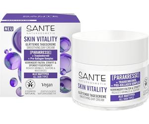 SANTE Naturkosmetik Crema de Día para la Vitalidad de la Piel Facial, crema hidratante revitalizante con Parakresse, aceite de semilla de uva y Pro-Colágeno, crema anti-envejecimiento para todos los
