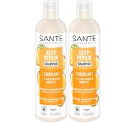 SANTE Naturkosmetik Deep Repair - Champú escualano + complejo de proteínas de 3 capas, champú vegano para el cuidado del cabello suave y brillante, repara el cabello seco y dañado, 250 ml