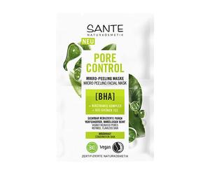 SANTE Naturkosmetik Pore Control BHA Micro Peeling Mask, con té verde orgánico mate, complejo BHA y niacinamida, mascarilla vegana para pieles mixtas, limpieza facial refinadora de poros, 8 ml
