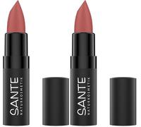 SANTE Naturkosmetik Ultra Matt Lipstick 03 Sunset Rose - Pintalabios mate en polvo para un acabado natural, cuidado de labios con escualano y ácido hialurónico, 4,55 g (Paquete de 2)
