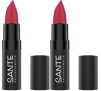 SANTE Naturkosmetik Ultra Matt Lipstick 06 Intense Cherry - Pintalabios mate en polvo para un acabado natural, cuidado de labios con escualano y ácido hialurónico, 4,55 g (Paquete de 2)