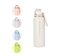 SANTECO Botella de agua aislada de 710 ml, botella de acero inoxidable con correa de transporte y cierre de boca ancha, a prueba de fugas, botella de vacío de doble pared que mantiene las bebidas