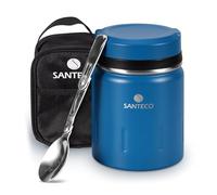SANTECO Termo de Comida Caliente, 500ml Flasco de Acero Inoxidable de Doble pared con Cuchara Plegable, para Alimentos Sopa Térmica Bolsa de Viaje Aislante a Prueba de Fugas,sin BPA - Azul