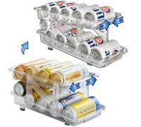 Santentre 2 Paquetes Ancho Ajustable Organizador Nevera Dispensador Latas Nevera, Balanceo Automático Organizador Latas Nevera, 2 Capas Dispensador de Latas para Frigorifico, Porta Latas Nevera 500ML