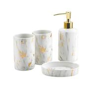 Santentre 4 Piezas Lujo Cerámico Bathroom Set con dosificador de jabón, Porta Cepillo de Dientes, Vaso, Jabonera, Regalo Ideal para la decoración y organización del hogar, mármol Blanco