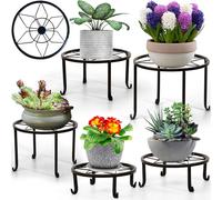Santentre 5 Paquetes Negro Soporte Plantas Interior Exterior, Antióxido Soporte Macetas Interior, Tarea pesada Soporte Plantas, Metal Soporte Macetas para Múltiples Plantas,Hogar Estante de exhibición