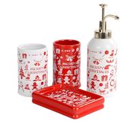 Santentre Navidad Juego de Accesorios de baño de 4 Piezas - Dispensador de jabón, Portacepillos de Dientes, Vaso y Jabonera, Juego baño Accesorios cerámica, Decoración Set baño, Feliz Navidad