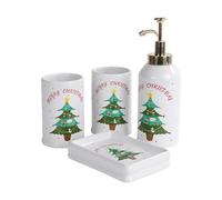 Santentre Navidad Juego de Accesorios de baño de 4 Piezas - Dispensador de jabón, Portacepillos de Dientes, Vaso y Jabonera, Juego baño Accesorios cerámica, Decoración Set baño, Árbol de Navidad