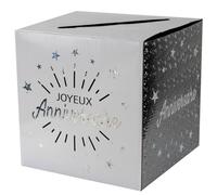 Santex 6652-4 - Hucha de cumpleaños brillante con texto en inglés "Happy Birthday", color blanco y plateado