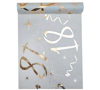 Santex Camino de mesa blanco y dorado, 18 años, 30 cm x 5 m, pancarta decorativa de tela