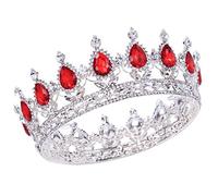 Santfe Tiara de 5 cm de altura chapada en plata/oro con diamantes de imitación de rubí de círculo completo para novia, joyería para el cabello (plata + rojo)