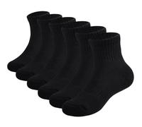 Santgoo Calcetines deportivos acolchados de algodón grueso para niños, 6 pares de 5 a 14 años, Negro_6 unidades, 10-14 años