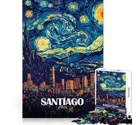 Santiago Chile Noche Estrellada Arte Rompecabezas de 1000 Piezas para Adolescentes Rompecabezas fácil de armar Ocio Corte Limpio Regalo de Deseos de Papá Noel (38x52cm)
