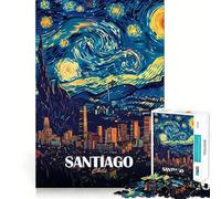 Santiago Chile Noche Estrellada Arte Rompecabezas de 1000 Piezas para Adolescentes Rompecabezas fácil de armar Ocio Corte Limpio Regalo de Deseos de Papá Noel (38x52cm)