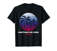 Santiago De Cuba Cuba Retro Atardecer Palmeras Tropical Camiseta