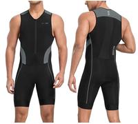 Santic Traje de triatlón para hombre acolchado de una pieza sin mangas Pro Triatlón Racing Trisuit de manga corta Ciclismo Traje para Ciclismo Natación Correr, gris, L
