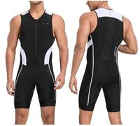 Santic Traje de triatlón para hombre - Acolchado - Monopieza - Sin mangas - Pro - Carrera - Mangas cortas - Para ciclismo, natación, carrera a pie, Blanco., XXL