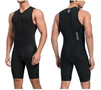 Santic Traje de triatlón para hombre - Acolchado - Una pieza - Sin mangas - Pro - Carrera - Mangas cortas - Para ciclismo, natación, carrera a pie, Negro , S