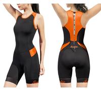 Santic Traje de triatlón para mujer, sin mangas, acolchado, de secado rápido, para adelgazamiento en ciclismo, natación y carrera, naranja., S