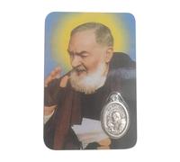 Santini religioso Padre Pío - Una gran protección siempre contigo - Tarjeta tarjeta con imagen a color, oración y medalla chapada en plata - Holy card de bolsillo, plastificada, Made in Italy