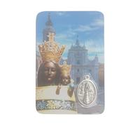 Santini religioso Virgen de Loreto. Una gran protección siempre contigo. Tarjeta tarjeta con imagen a color, oración y medalla chapada en plata. Holy card de bolsillo, plastificada, Made in Italy