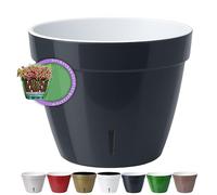 Santino ASTI Maceta de Riego Automático con Indicador de Nivel de Agua, Redonda, para Plantas, Flores, Hierbas (Ø 23,5 cm, Altura 18 cm, 6 L, Antracita/Blanco)