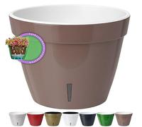Santino ASTI Maceta de Riego Automático con Indicador de Nivel de Agua, Redonda, para Plantas, Flores, Hierbas (Ø 30 cm, Altura 23 cm, 12 L, Blanco/Negro)