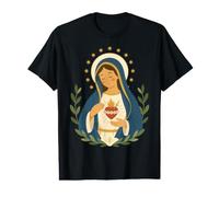 Santísima Madre María Inmaculado Corazón Floral Católica Santa Camiseta gráfica económica