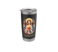 Santísima Virgen María Corazón Inmaculado Oración Católica Floral Vaso térmico de acero inoxidable de doble pared